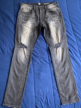 PRPS Men's Slim Straight Distressed Jeans - Gray